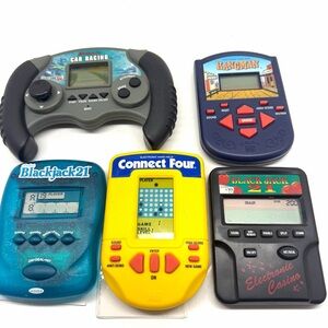 Vintage Handheld Electronic Game Bundle – Blue, Gray, Yellow, Teal, Black, Navy